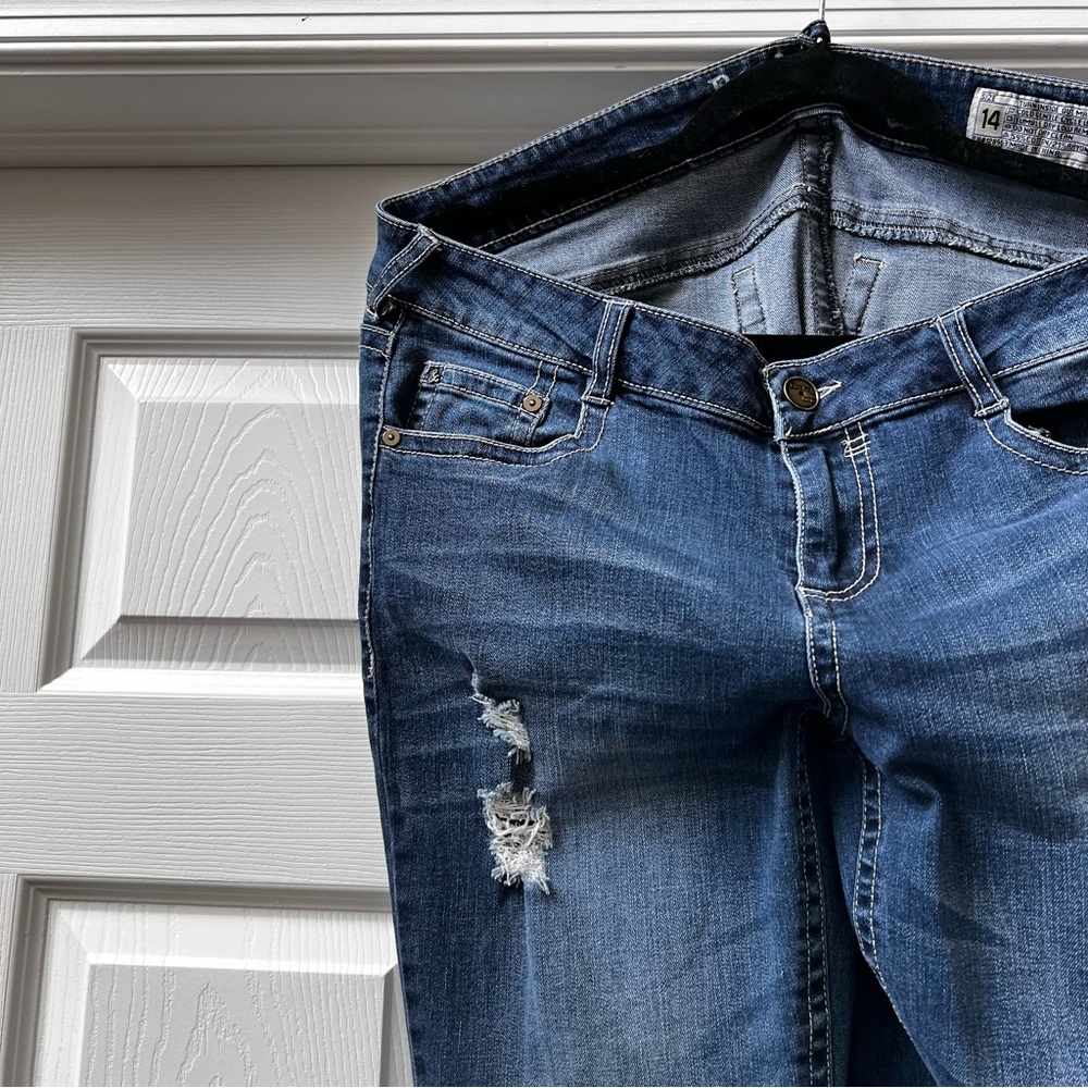 Rocks & Indigo Blue Denim Distressed Jeans, Size 14 - Picture 4 of 8